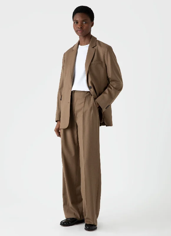 Women's Seasonal Garments Women's Pleated Wool Trouser in Dark Camel