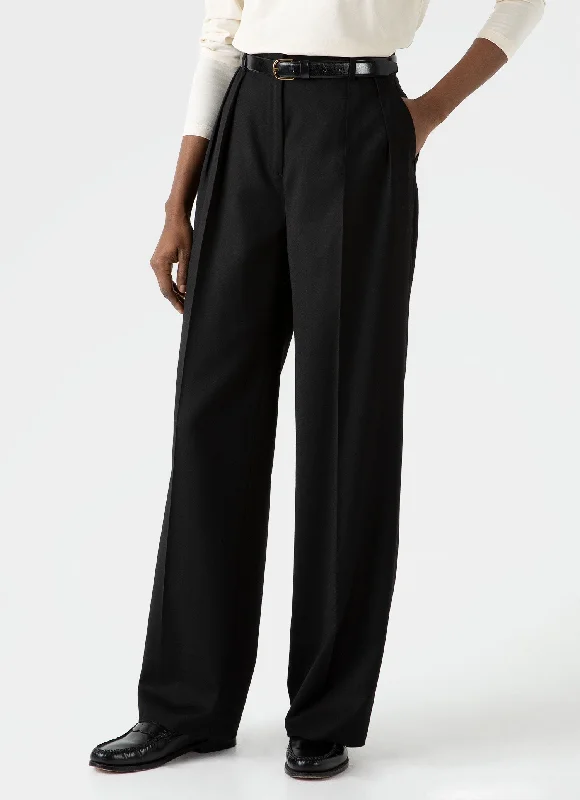 Casual Apparel For Women Women's Pleated Wool Trouser in Black