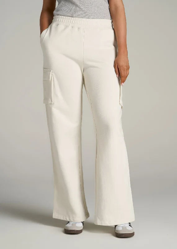 Women's Clothing Sets French Terry Wide Leg Cargo Sweatpants for Tall Women in White Alyssum