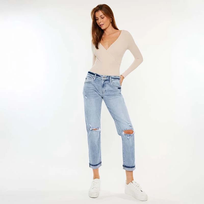 Women's Wardrobe Apparel Mid Rise Boyfriend Cuff Jeans