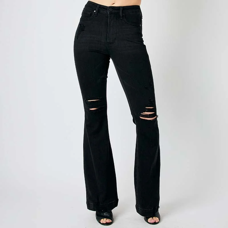 Women's Formal Apparel Destroyed High Rise Flare Jeans