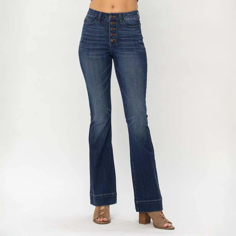 Fashion-Forward Women's Clothing Button High Rise Flare Jeans