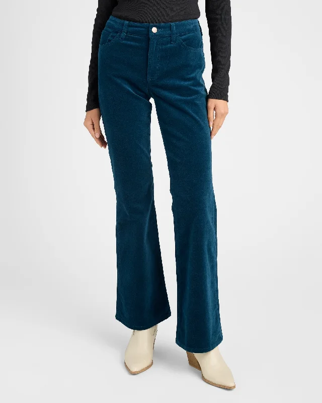 Chic Casual Wardrobe Essentials Rosa Mid Rise Velvet Flare Leg Pants