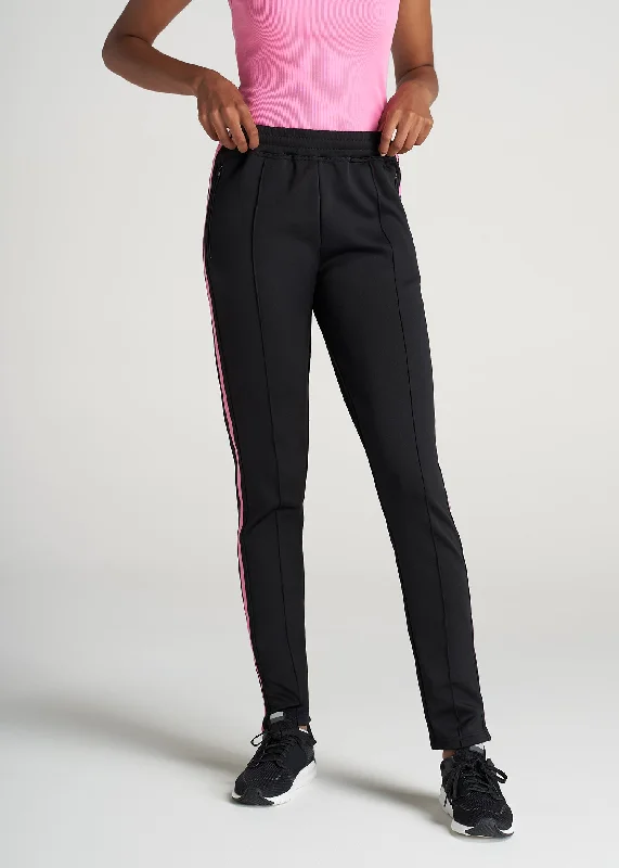 Women's Vacation Outfit Set Women's Tall Athletic Stripe Pants in Black & Pink