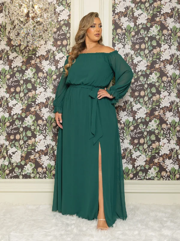 Women's Elegant Apparel Vicky Plus Size Chiffon Gown in Emerald