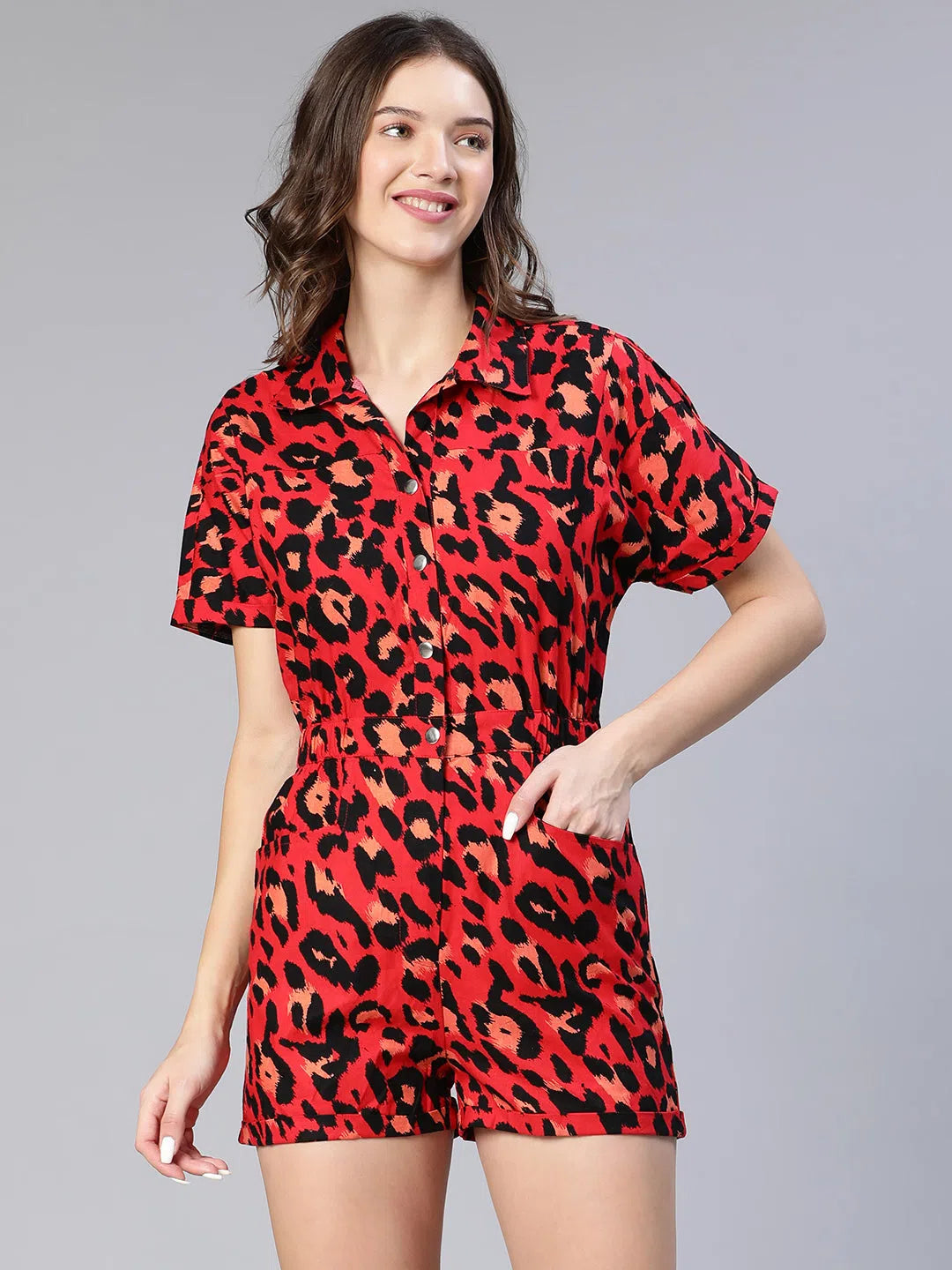 Women's High-Fashion Outfit Women Printed Standard Red Jumpsuits & Sets