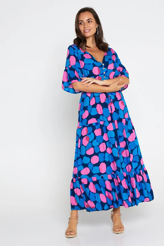 Elegant Women's Attire Quinn Maxi Dress - Pink/Cobalt Spot