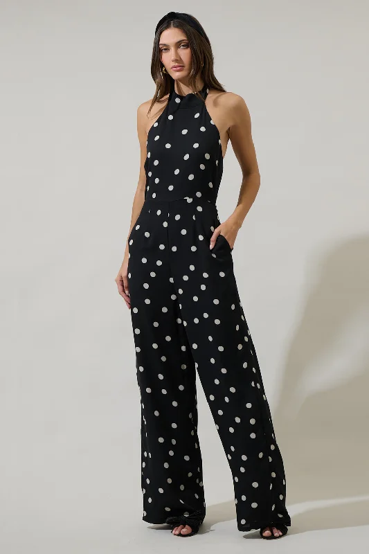 Chic Clothing For Women Kaline Polka Dot After Hours Halter Jumpsuit