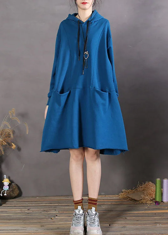 Women's Elegant Clothing Sets Blue drawstring Cotton Loose Sweatshirts dress Spring