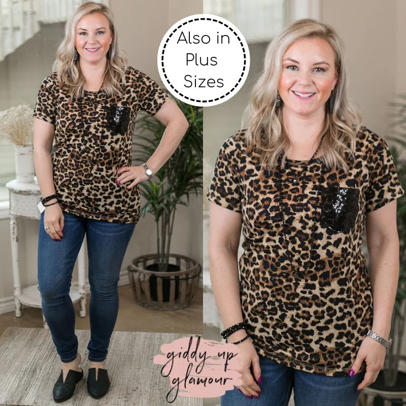 Catch Every Fashion Trend Last Chance Size Medium | Let 'Em Shine Short Sleeve Sequin Pocket Tee in Leopard Catch Every Fashion Trend Last Chance Size Medium | Let 'Em Shine Short Sleeve Sequin Pocket Tee in Leopard