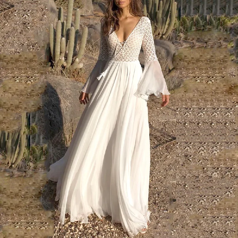 High-Fashion Women's Clothing Romantic White Long Bohemian Dress, Boho Summer Dress For Women