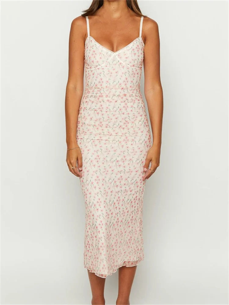 Odd Size Clearance Sale Vintage Floral Print Sleeveless Strap Summer Slim Fit V-Neck Midi Dress Odd Size Clearance Sale Vintage Floral Print Sleeveless Strap Summer Slim Fit V-Neck Midi Dress
