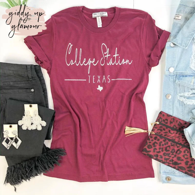 Fashion Forward Femme Last Chance Size 3XL | Aggie Game Day | College Station, TX Cursive Short Sleeve Tee Shirt in Maroon Fashion Forward Femme Last Chance Size 3XL | Aggie Game Day | College Station, TX Cursive Short Sleeve Tee Shirt in Maroon