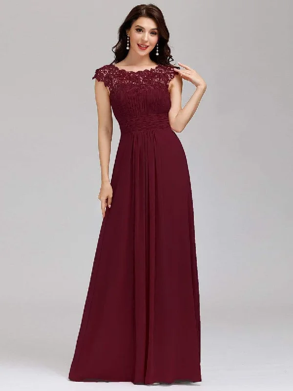 Charming Women's Clothes For Special Events Maxi Long Lace Cap Sleeve Elegant Evening Gowns