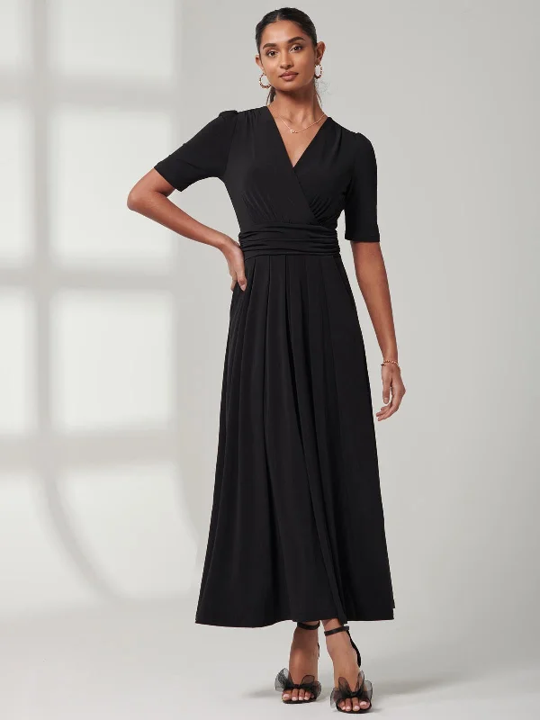 Contemporary Women's Clothing Plain Jersey Wrap Front Maxi Dress, Black