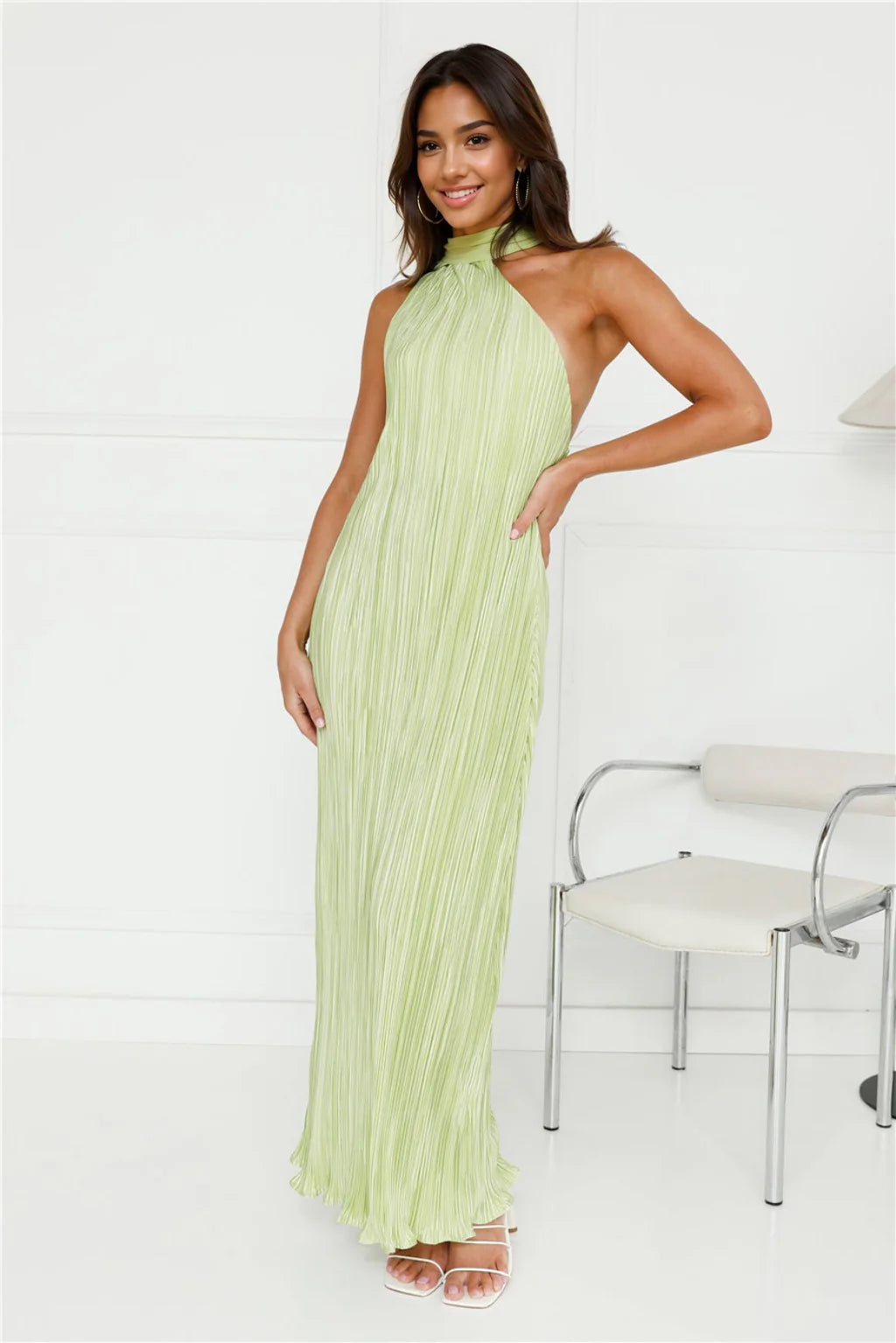 Affordable Trendy Clothes For Women Plisse Perfect Maxi Dress Lime