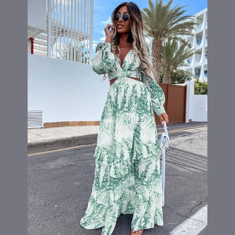 Women's Evening Wear Outfit Bohemian Summer Maxi Dress, Boho Floral Dress