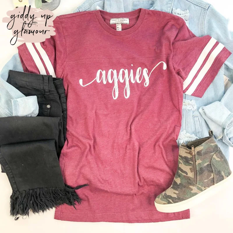 Unleash Your Style Last Chance Size Small | Aggie Game Day | Cursive Aggies Short Sleeve Jersey Tee in Maroon Unleash Your Style Last Chance Size Small | Aggie Game Day | Cursive Aggies Short Sleeve Jersey Tee in Maroon