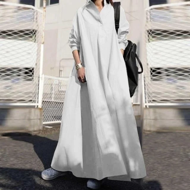 Classic Women's Clothing Styles Elaine White Oversized Shirt Dress