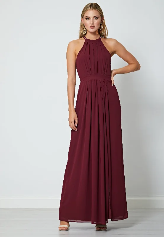 Stylish Outerwear Clothes For Women Beaded Halterneck Maxi Dress in Burgundy