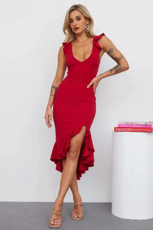 Affordable Trendy Clothes For Women Samba Away Midi Dress Red