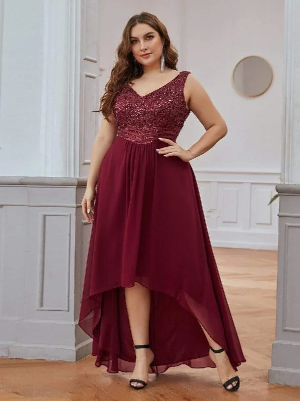 Relaxed Fit Women's Fashion Elegant Paillette & Chiffon V-neck A-line Sleeveless Plus Size Evening Dresses Relaxed Fit Women's Fashion Elegant Paillette & Chiffon V-neck A-line Sleeveless Plus Size Evening Dresses