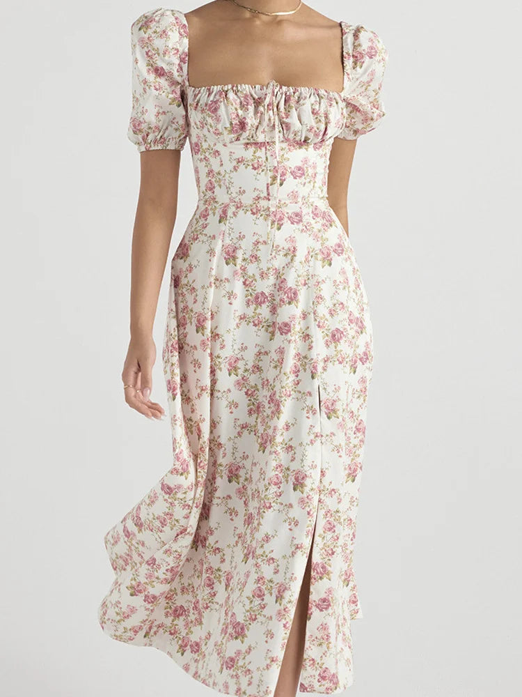 Chic Women's Clothing Y2K Square Neck Floral Print Lace-Up Sleeveless Spaghetti Strap Midi Dress Chic Women's Clothing Y2K Square Neck Floral Print Lace-Up Sleeveless Spaghetti Strap Midi Dress