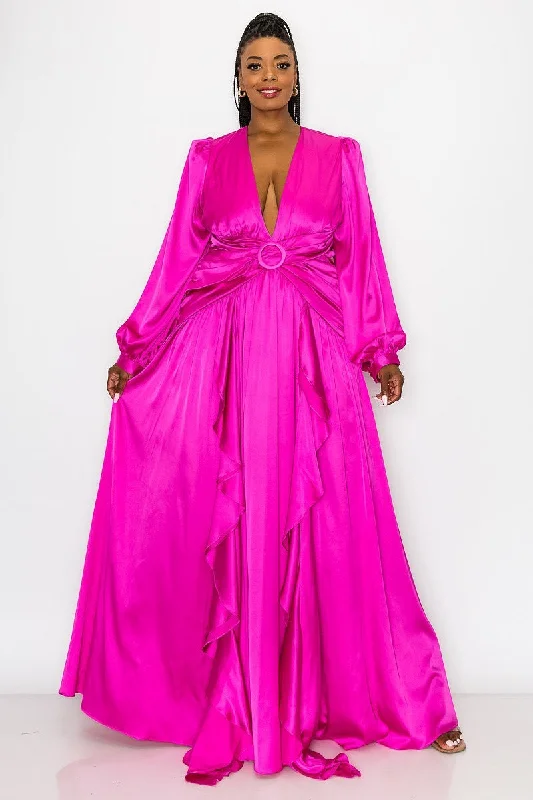 Women's Seasonal Attire Pink Draped In Satin Dress