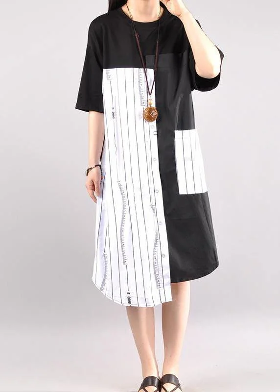 Women's Clothing For Travel Organic cotton outfit Boho Casual Striped Spliced Irregular Half Sleeve Dress