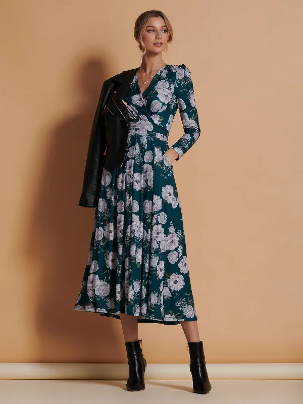 Eclectic Style Wardrobe Devorah Printed Jersey Long Sleeve Maxi, Green Floral
