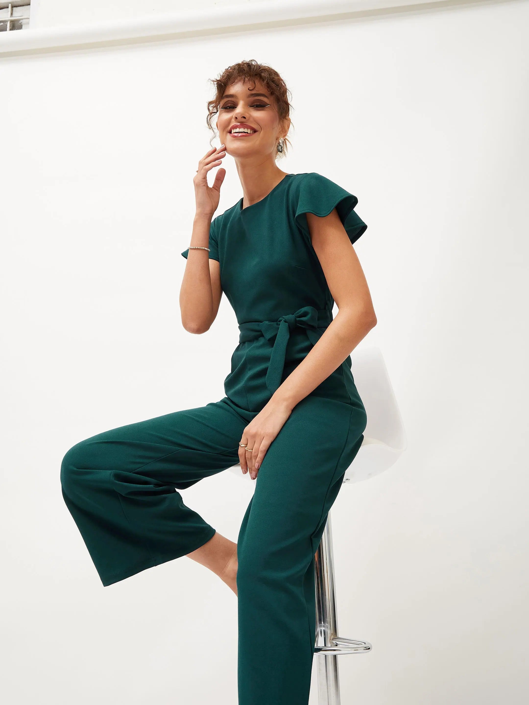 Vintage-Inspired Garments Women Embellished Standard Green Jumpsuits & Sets