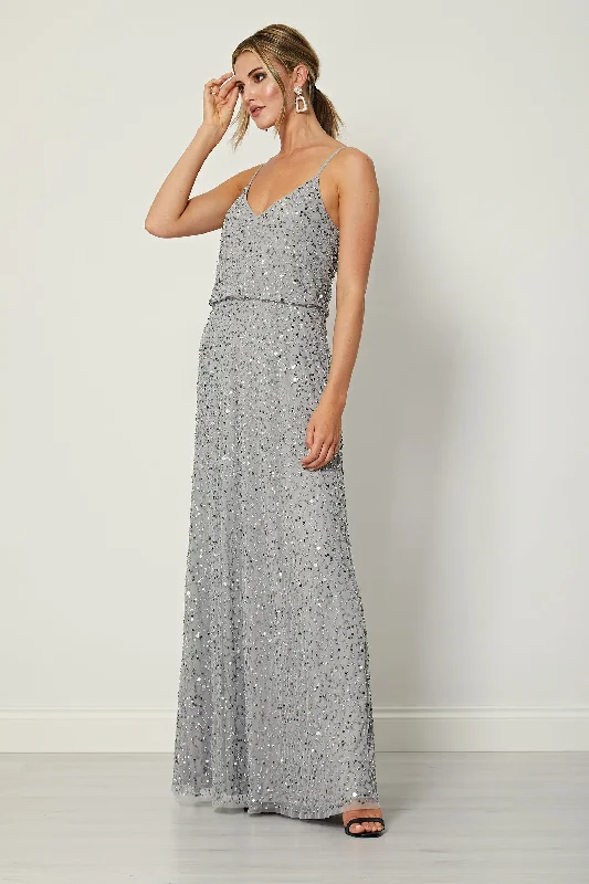 Fashionable Women's Clothing Cami Sequin Embellished Maxi Dress in Grey