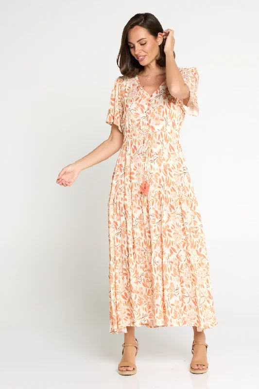 Women's Relaxed Outfit Evelyn Dress - Peach/Cocoa Floral