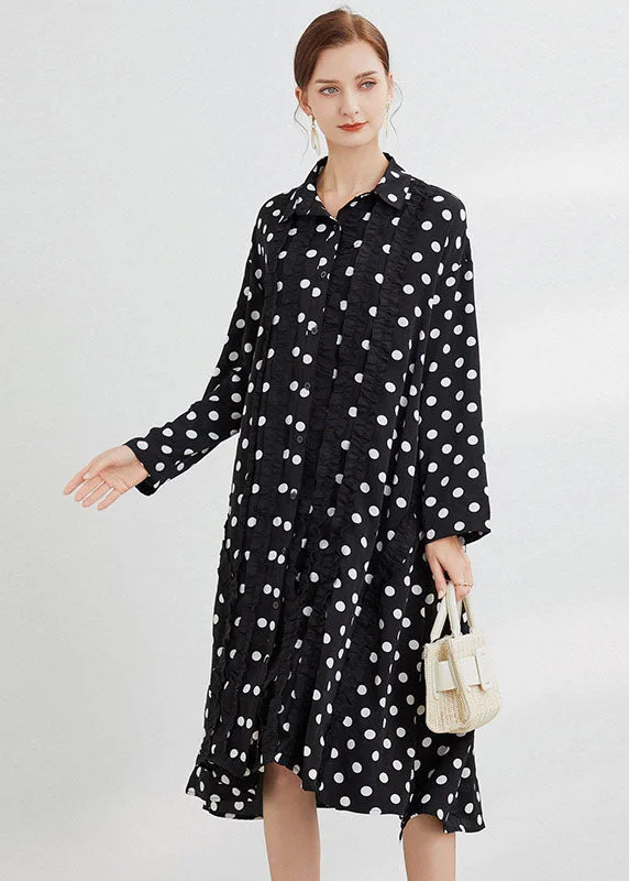 Women's Outerwear Clothing Bohemian Black Dot Peter Pan Collar Print shirts Dresses Spring