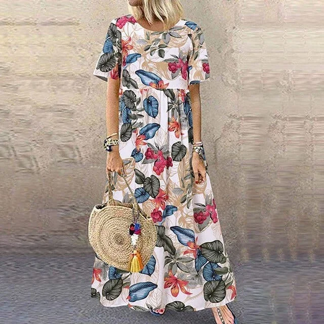 High-Fashion Women's Clothing Nemira Boho Short Sleeve Maxi Dress