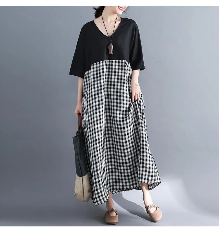 Women's Loungewear Clothes Scottish Valley Black and White Plaid Dress