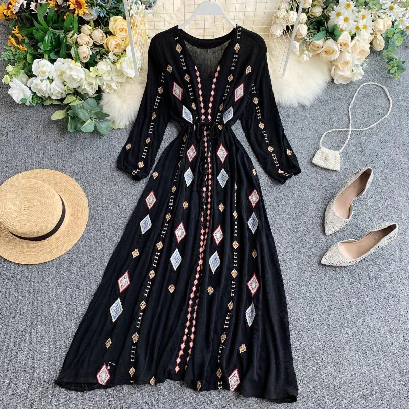 Vintage-Inspired Garments Embroidered Bohemian Retro Dress, Boho Summer Dress