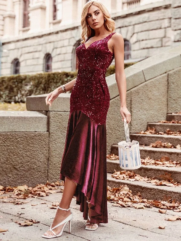 Stylish Dresses for Women Women's Sexy High-Low Sequin & Velvet Evening Dress for Cocktail Stylish Dresses for Women Women's Sexy High-Low Sequin & Velvet Evening Dress for Cocktail