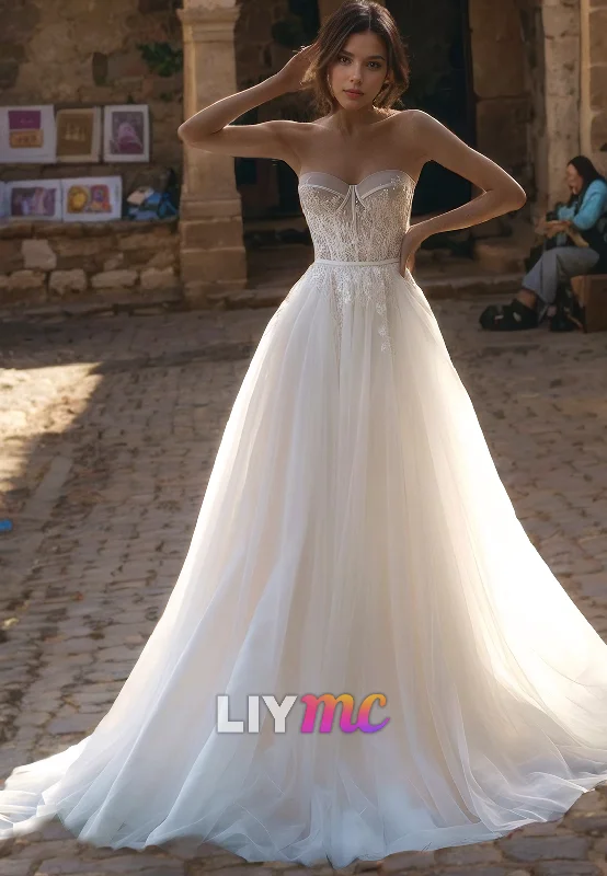 Women's Trendy Attire Sweetheart Tulle Floral Embellished A-Line Wedding Dress