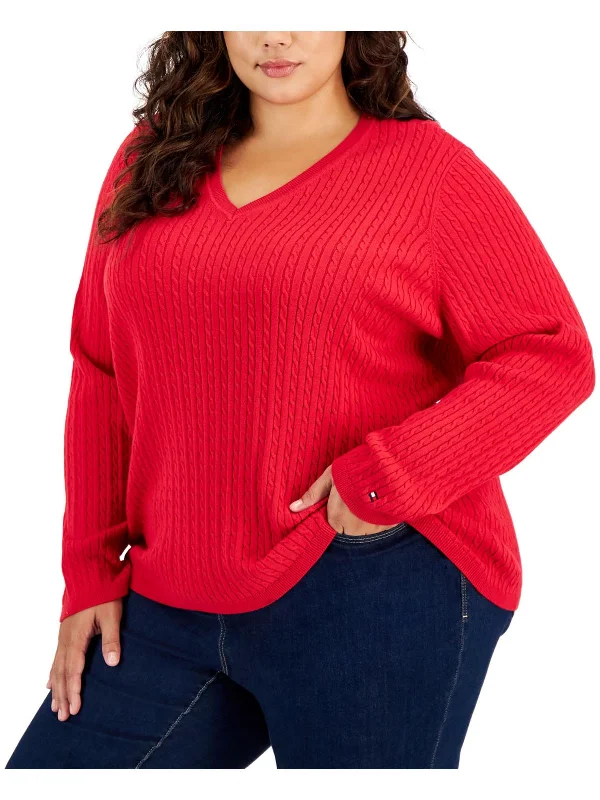 Fashion Deal Plus Womens Cable Knit Long Sleeve V-Neck Sweater