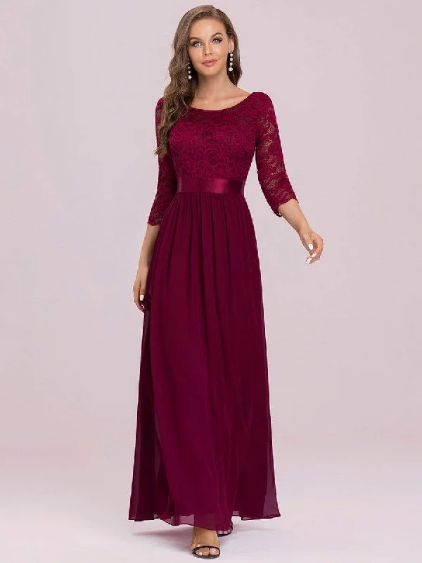 Women's Resort Attire See-Through Floor Length Lace Evening Dress with Half Sleeve