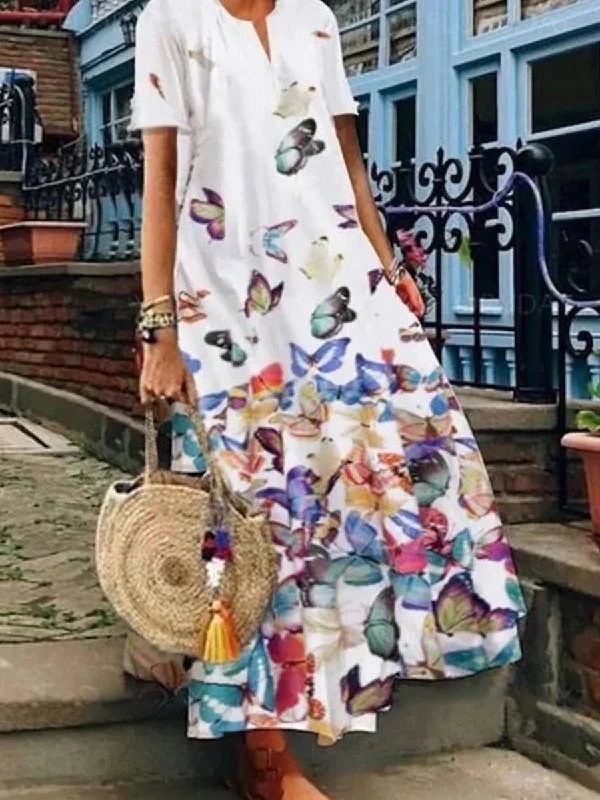 Women's Outerwear for All Weather Conditions Plus Size Butterfly Print Loose Women's Dress