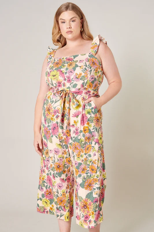 Women's Casual Wear Clothing Twiggy Shell Floral Wide Leg Sleeveless Jumpsuit Curve