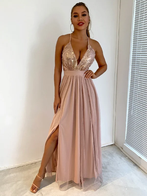 Best Boutiques Online FashionSierra - Elegant Sequins Mesh Stitching Long Party Dress Best Boutiques Online FashionSierra - Elegant Sequins Mesh Stitching Long Party Dress