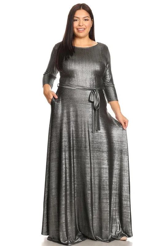 Timeless Women's Clothes Silver Metallic Gabby Maxi Dress