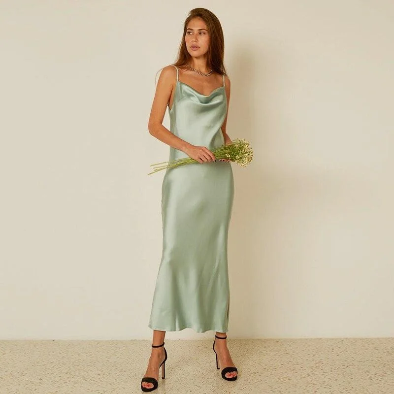 Trendy New Clothes FashionSierra - Mint Green Strap Satin Party Nightclub Midi Dress Trendy New Clothes FashionSierra - Mint Green Strap Satin Party Nightclub Midi Dress