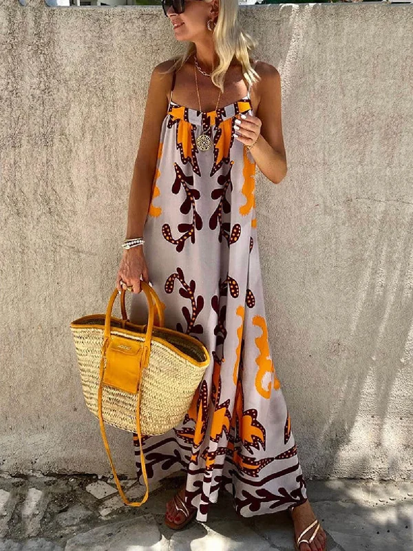 Women's Night-Out Clothes Ethnic Printed Loose Charming Cami Maxi Dress