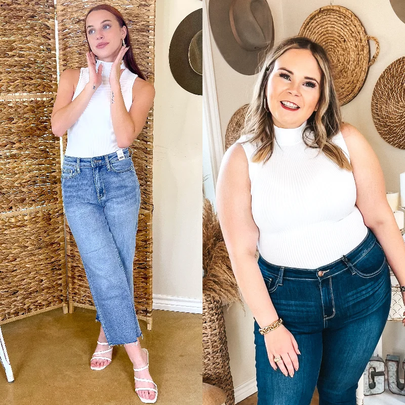 Casual Style for Busy Women Basic Instincts Turtle Neck Ribbed Thick Tank Top Bodysuit in White Casual Style for Busy Women Basic Instincts Turtle Neck Ribbed Thick Tank Top Bodysuit in White