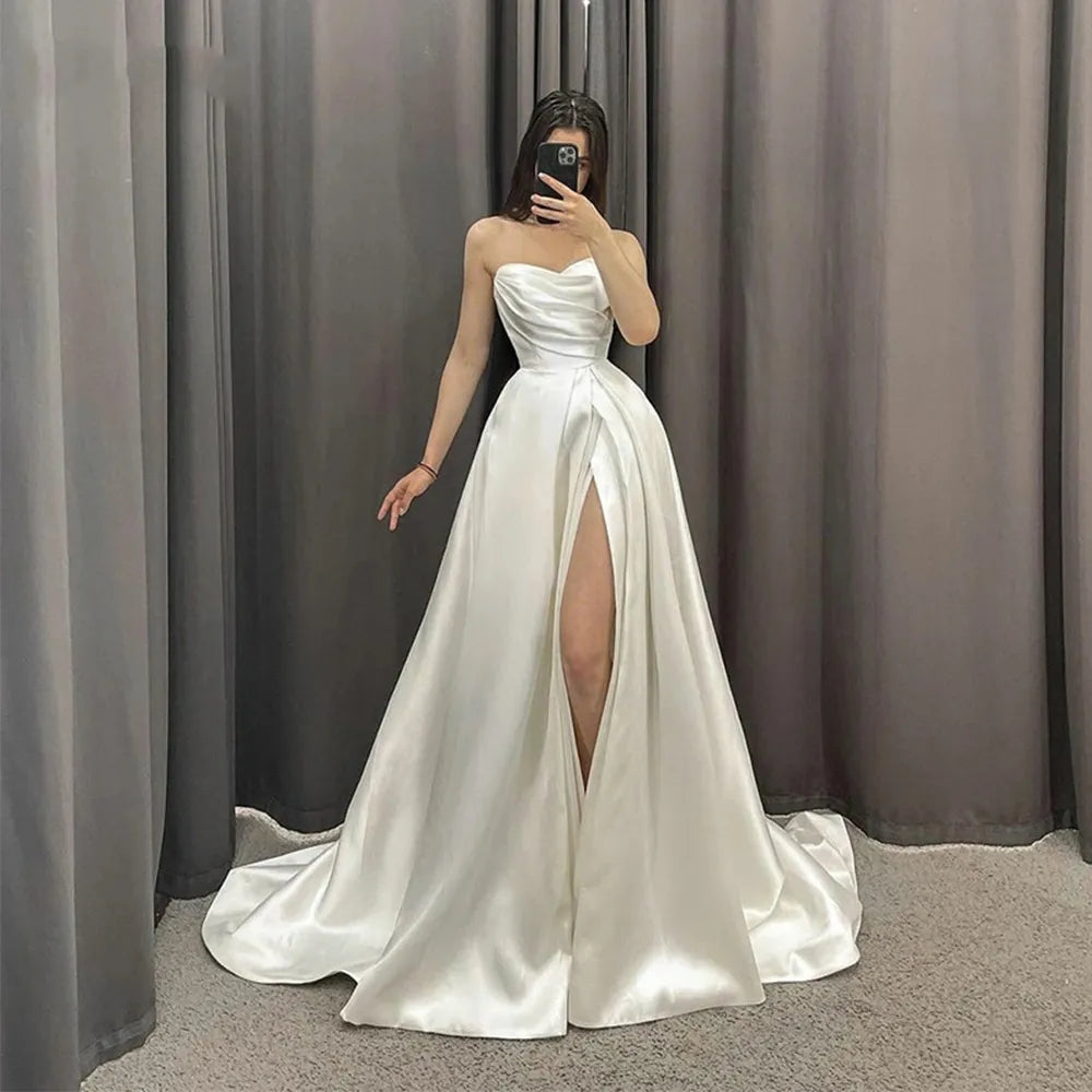 Women's Casual Garments Wedding Dresses Strapless Side Split Bridal Gowns Elegant Pleats Sweetheart Wedding Party Sexuality Gowns vestido