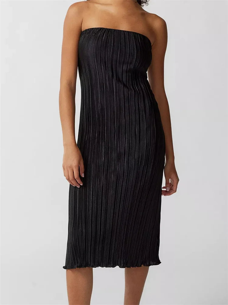 Casual Dresses for Women Ruched Casual Tube Strapless Off Shoulder Solid Color Slim Fit Midi Dress Casual Dresses for Women Ruched Casual Tube Strapless Off Shoulder Solid Color Slim Fit Midi Dress